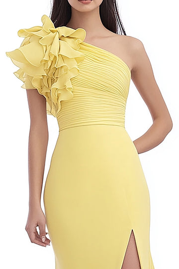 Daffodil One Shoulder Chiffon Mermaid Formal Dress with Ruffles